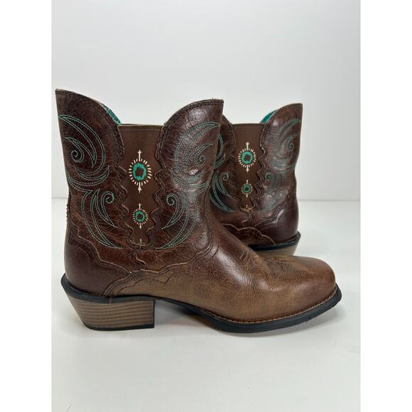 Justin Boots L9514 Womens Chellie Ankle Boots Brown Turquoise Size 7B Western - Picture 8 of 10